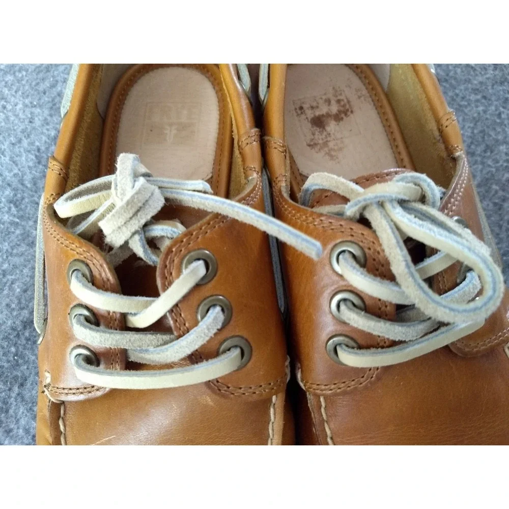 FRYE Leather Sully Boat Shoes Mens 8 Caramel Brown Slip On Lace Up Loafers